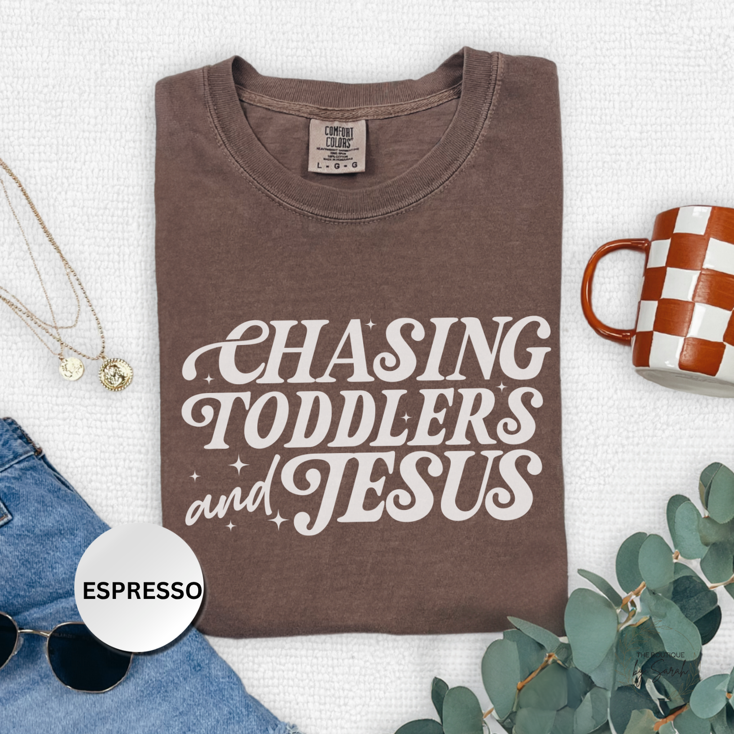 Christian Mom Shirt, Chasing Toddlers and Jesus Tee, Faith Based Mama Shirt, Funny Mom Life Shirt, Christian Graphic Tee, Comfort Colors