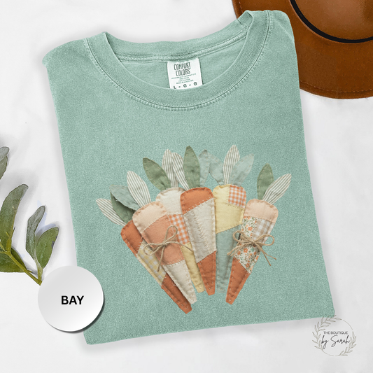 Easter Carrot Shirt Comfort Colors 1717, Faux Patchwork Tee, Vintage Spring Shirt, Cute Easter Graphic Tee, Farmhouse Easter Shirt