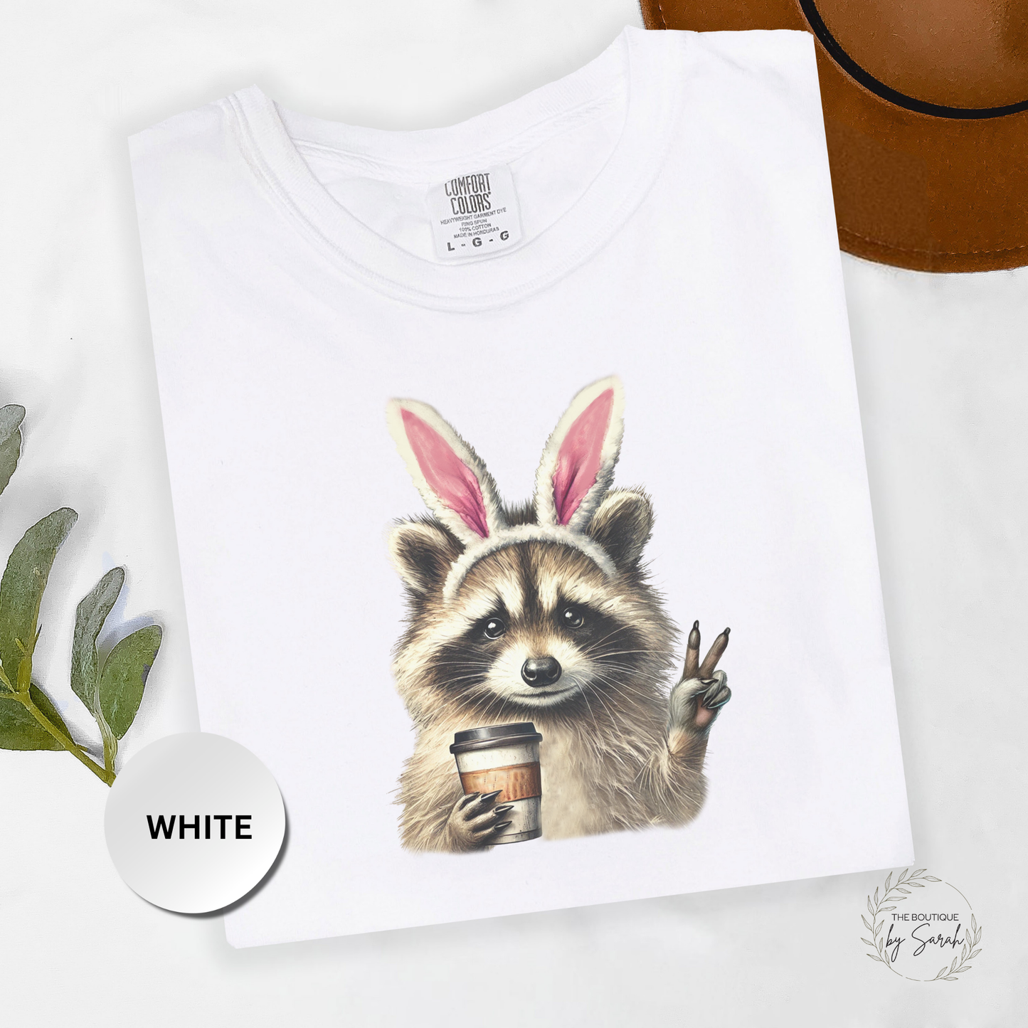 Funny Easter Raccoon Shirt Comfort Colors 1717, Bunny Ears Coffee Tee, Cute Easter Shirt Women, Trendy Spring Graphic Tee, Easter Gift