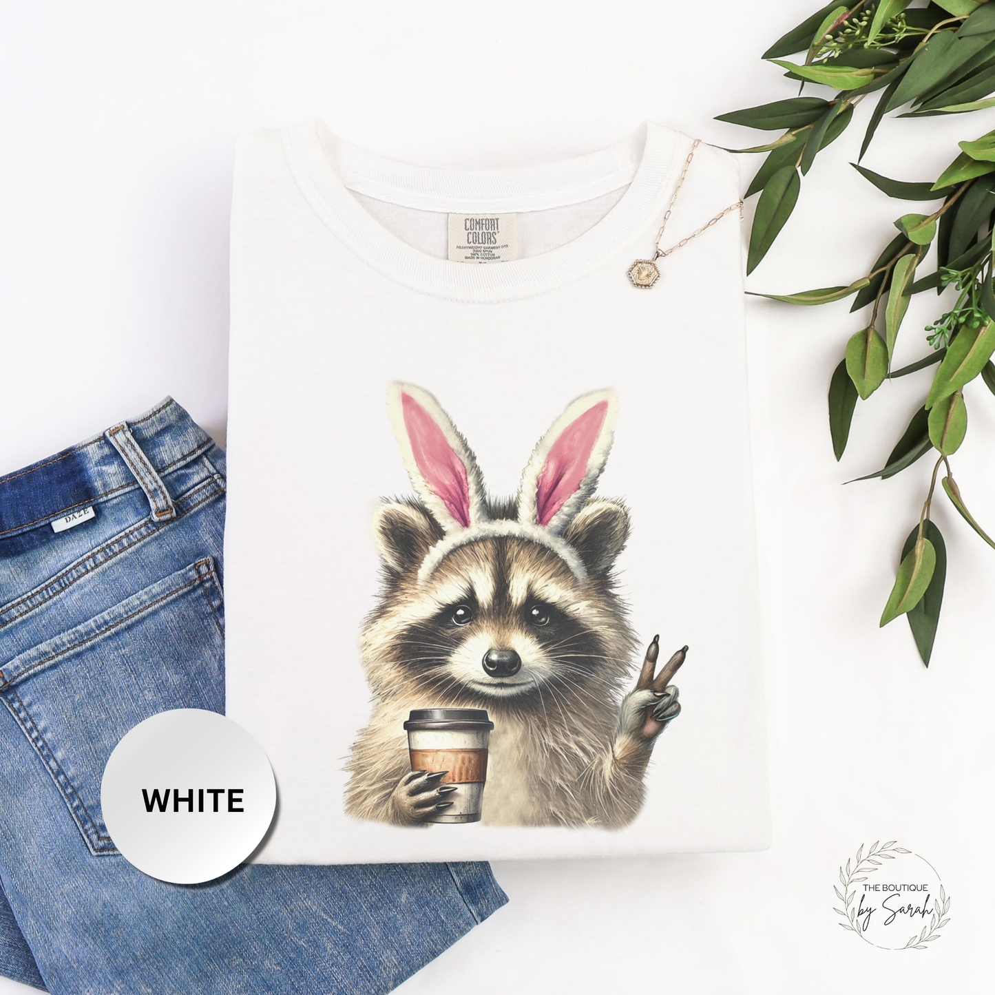 Funny Easter Raccoon Shirt Comfort Colors 1717, Bunny Ears Coffee Tee, Cute Easter Shirt Women, Trendy Spring Graphic Tee, Easter Gift