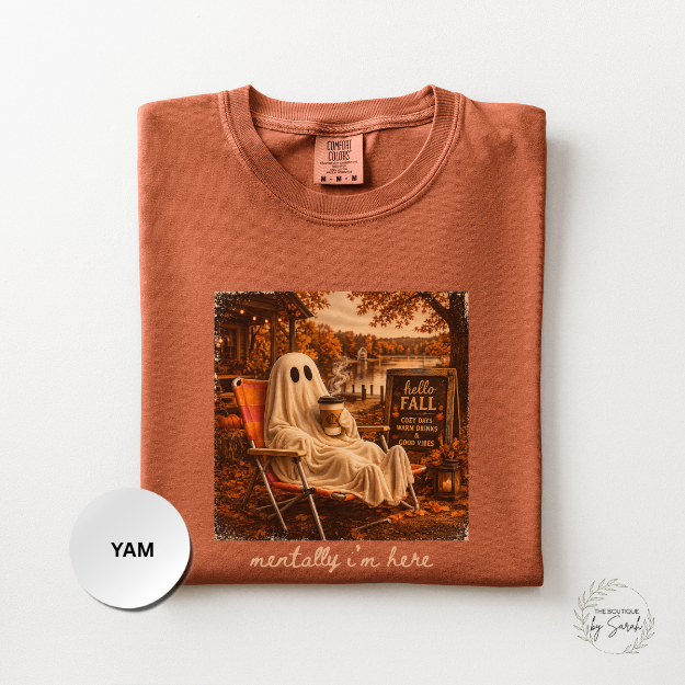 Mentally Im Here Shirt, Funny Fall Ghost Shirt, Cozy Autumn Graphic Tee, Spooky Season Comfort Colors Tee, Introvert Halloween Shirt