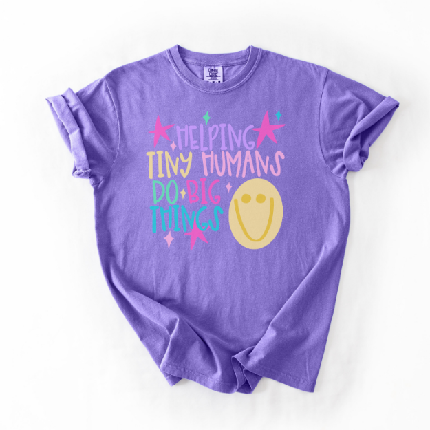 Teacher Shirt, Helping Tiny Humans Do Big Things Tee, Comfort Colors Teacher Shirt, Colorful Back to School Tee, Preschool Teacher Gift