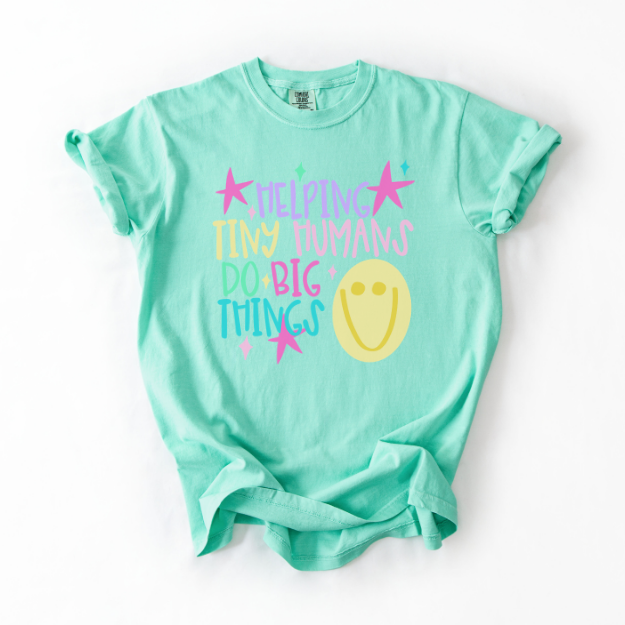 Teacher Shirt, Helping Tiny Humans Do Big Things Tee, Comfort Colors Teacher Shirt, Colorful Back to School Tee, Preschool Teacher Gift