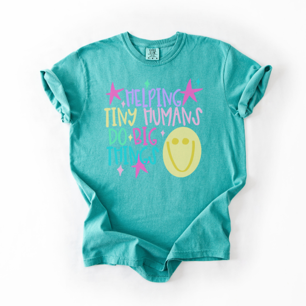 Teacher Shirt, Helping Tiny Humans Do Big Things Tee, Comfort Colors Teacher Shirt, Colorful Back to School Tee, Preschool Teacher Gift