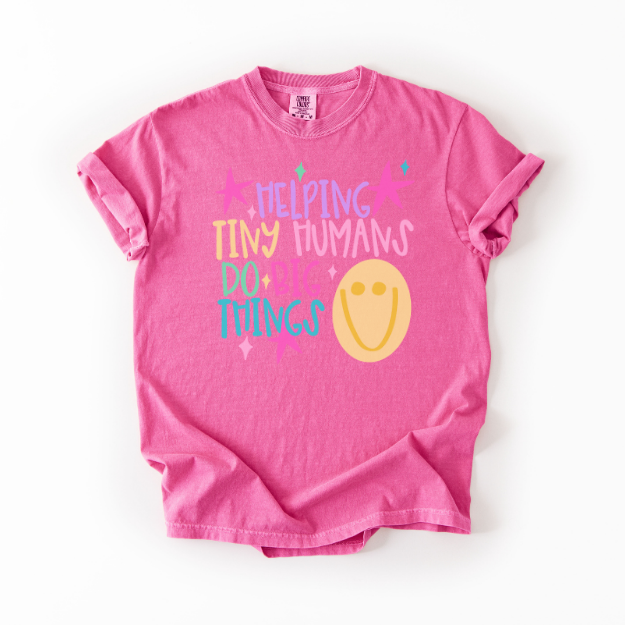 Teacher Shirt, Helping Tiny Humans Do Big Things Tee, Comfort Colors Teacher Shirt, Colorful Back to School Tee, Preschool Teacher Gift