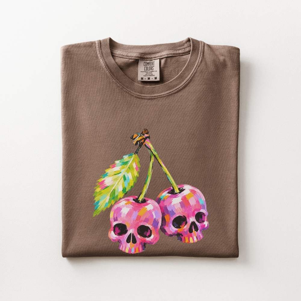 Cherry Skull Halloween Shirt, Spooky Cherry Comfort Colors Tee, Colorful Skull Graphic Shirt, Cute Creepy Halloween T-Shirt
