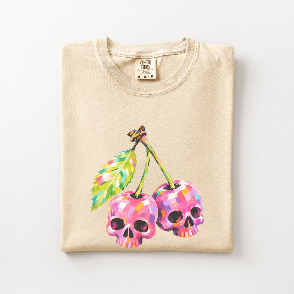 Cherry Skull Halloween Shirt, Spooky Cherry Comfort Colors Tee, Colorful Skull Graphic Shirt, Cute Creepy Halloween T-Shirt
