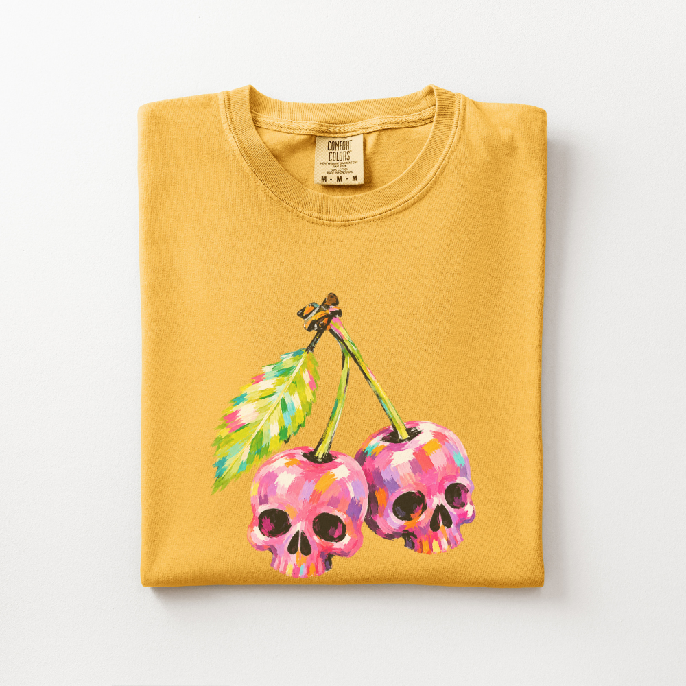 Cherry Skull Halloween Shirt, Spooky Cherry Comfort Colors Tee, Colorful Skull Graphic Shirt, Cute Creepy Halloween T-Shirt