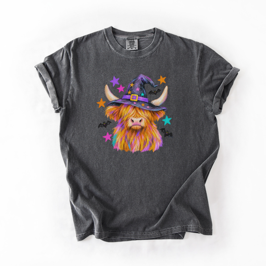 Highland Cow Halloween Shirt, Witch Cow Comfort Colors Tee, Western Spooky Season Graphic Shirt, Cute Halloween Cow T-Shirt