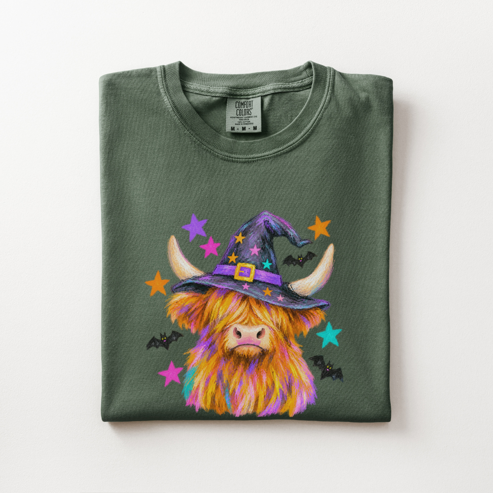 Highland Cow Halloween Shirt, Witch Cow Comfort Colors Tee, Western Spooky Season Graphic Shirt, Cute Halloween Cow T-Shirt