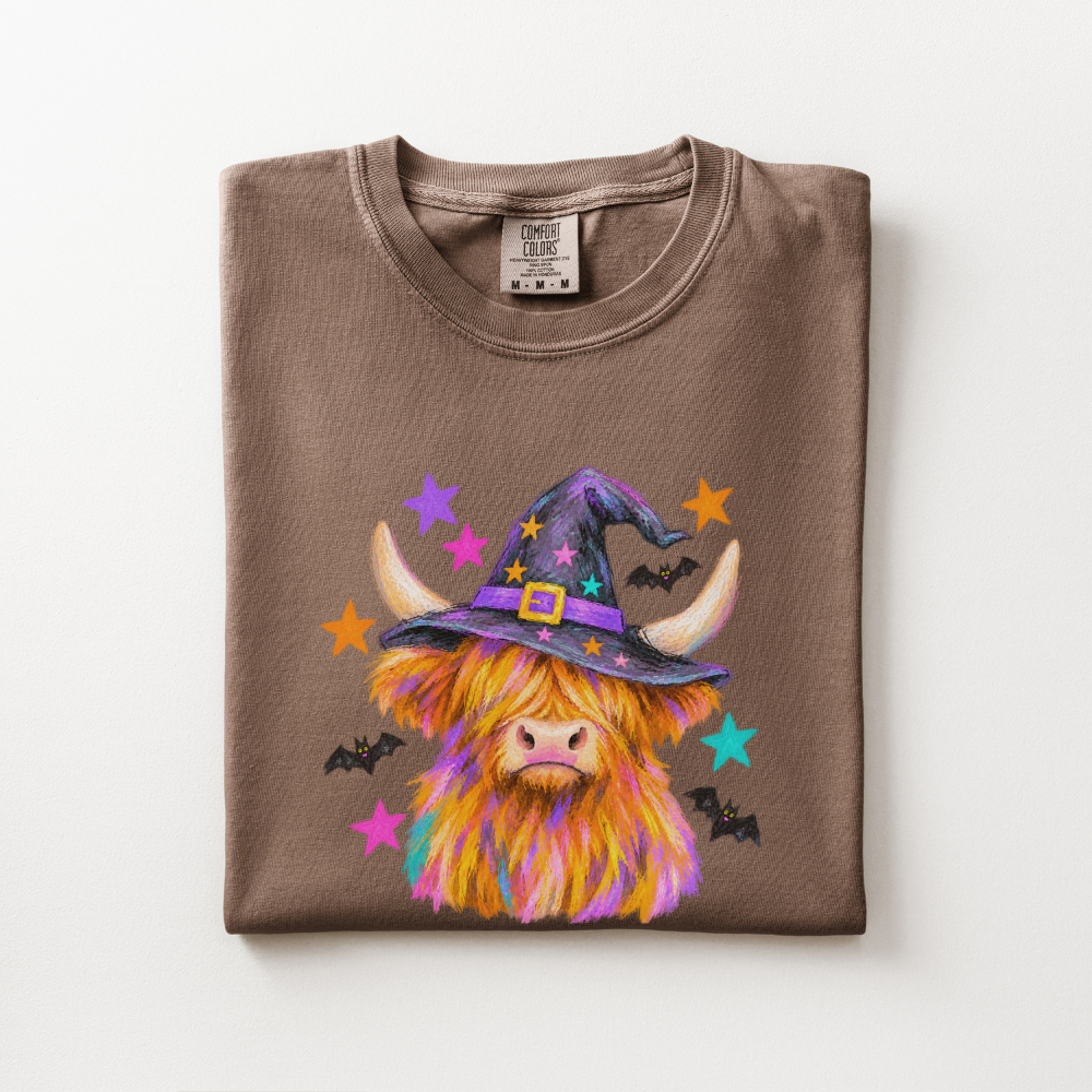 Highland Cow Halloween Shirt, Witch Cow Comfort Colors Tee, Western Spooky Season Graphic Shirt, Cute Halloween Cow T-Shirt