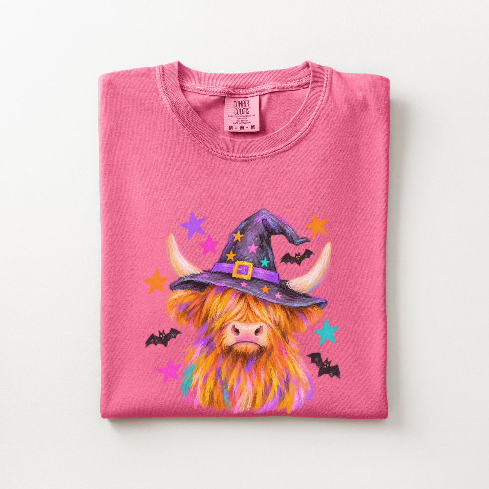 Highland Cow Halloween Shirt, Witch Cow Comfort Colors Tee, Western Spooky Season Graphic Shirt, Cute Halloween Cow T-Shirt