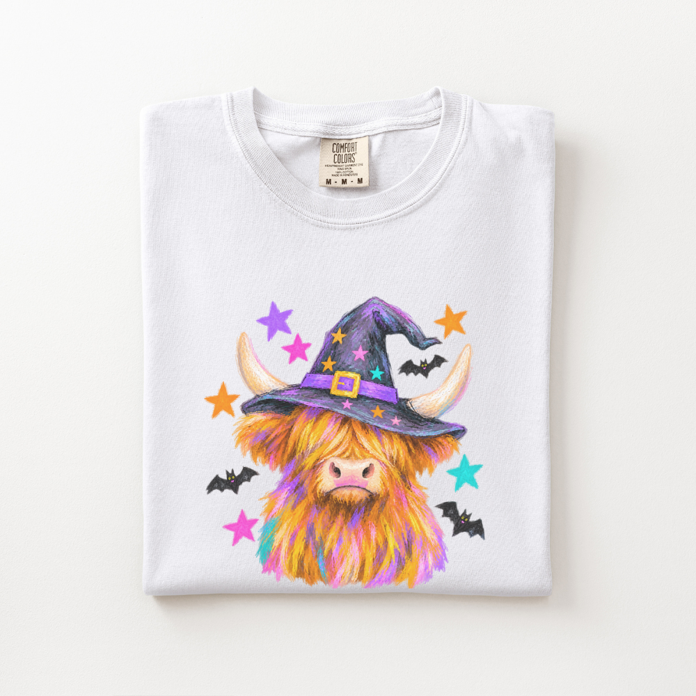 Highland Cow Halloween Shirt, Witch Cow Comfort Colors Tee, Western Spooky Season Graphic Shirt, Cute Halloween Cow T-Shirt