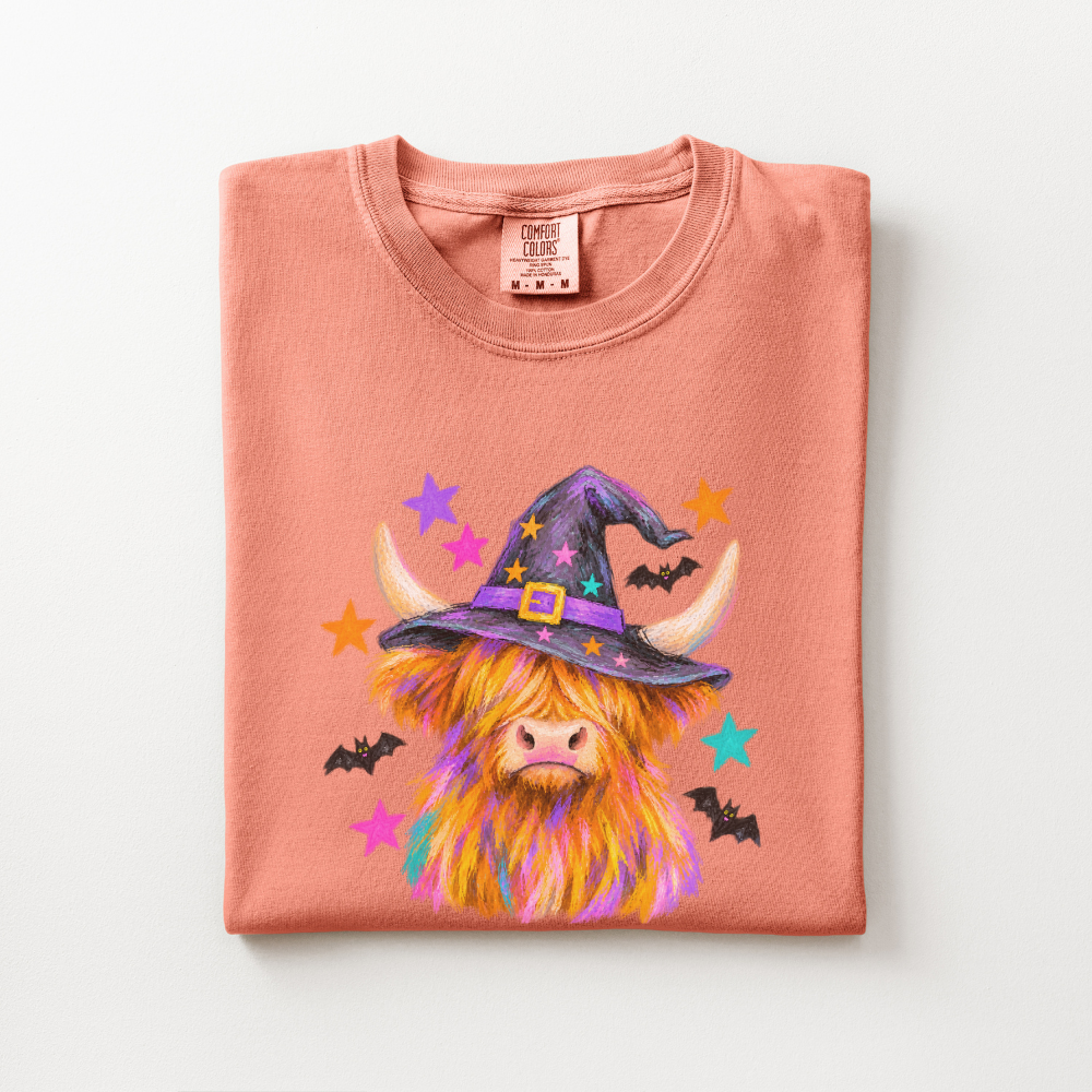 Highland Cow Halloween Shirt, Witch Cow Comfort Colors Tee, Western Spooky Season Graphic Shirt, Cute Halloween Cow T-Shirt