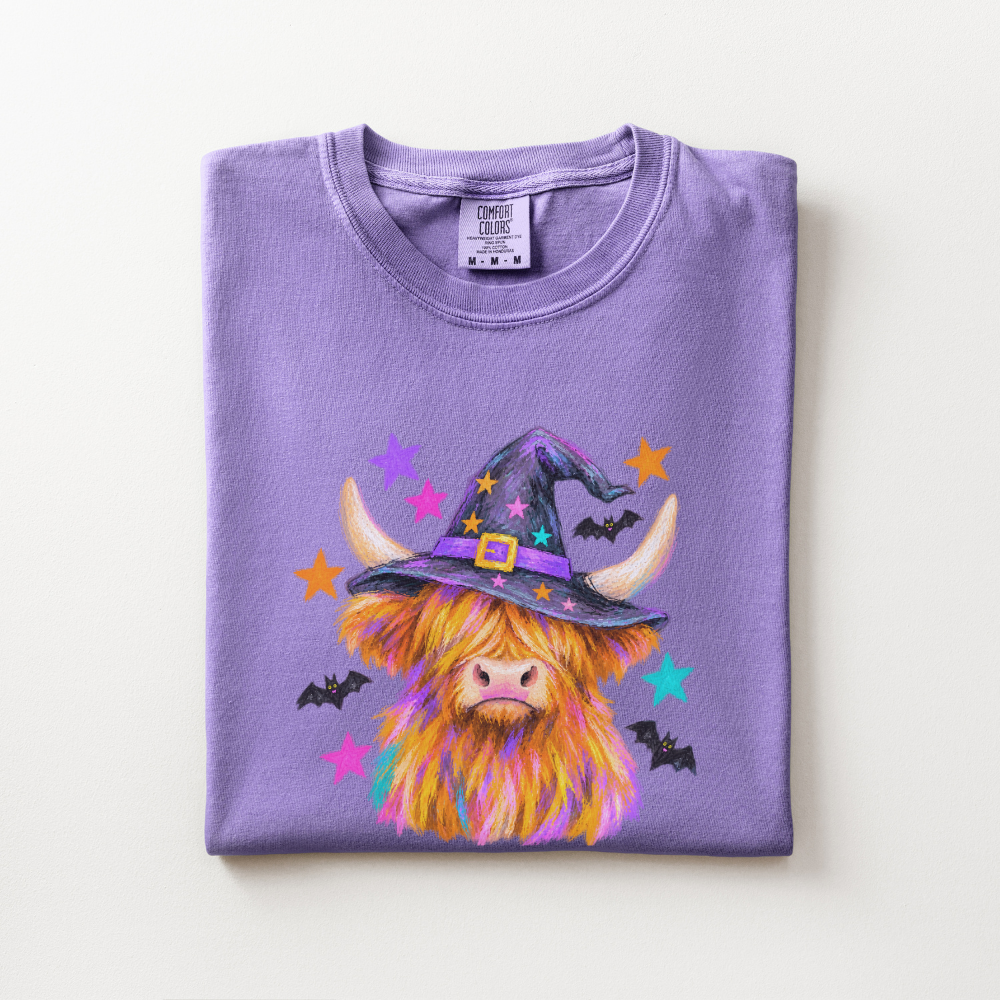 Highland Cow Halloween Shirt, Witch Cow Comfort Colors Tee, Western Spooky Season Graphic Shirt, Cute Halloween Cow T-Shirt