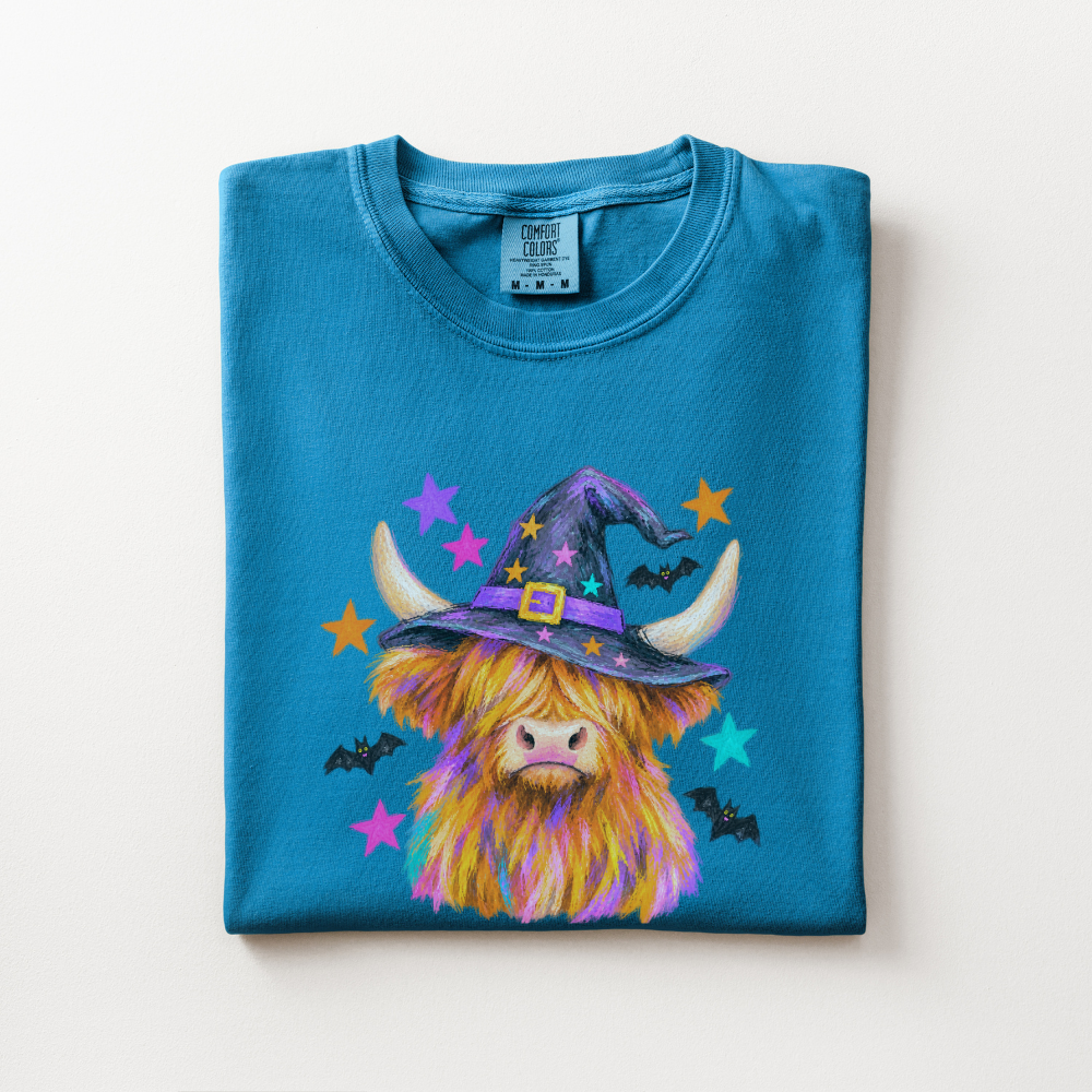 Highland Cow Halloween Shirt, Witch Cow Comfort Colors Tee, Western Spooky Season Graphic Shirt, Cute Halloween Cow T-Shirt