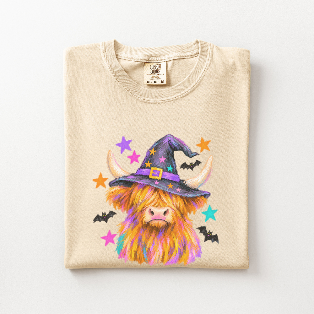 Highland Cow Halloween Shirt, Witch Cow Comfort Colors Tee, Western Spooky Season Graphic Shirt, Cute Halloween Cow T-Shirt
