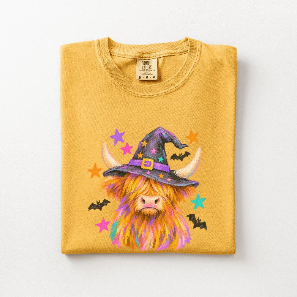 Highland Cow Halloween Shirt, Witch Cow Comfort Colors Tee, Western Spooky Season Graphic Shirt, Cute Halloween Cow T-Shirt
