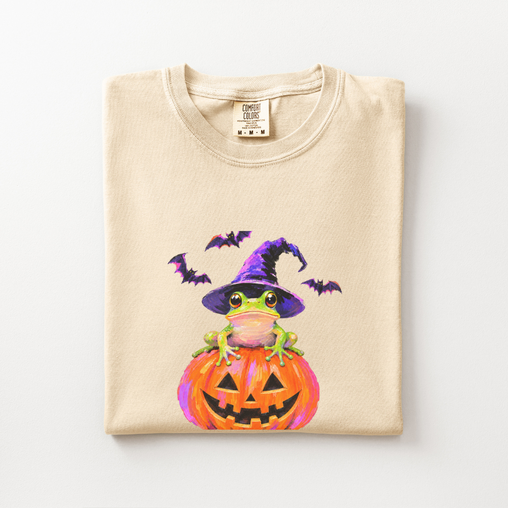 Witch Frog Halloween Shirt, Frog Jack O Lantern Comfort Colors Tee, Cute Spooky Frog Graphic Shirt, Whimsical Halloween T-Shirt