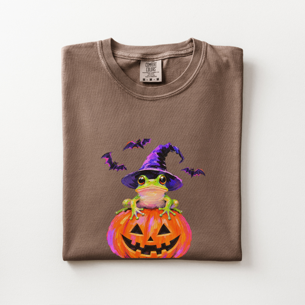 Witch Frog Halloween Shirt, Frog Jack O Lantern Comfort Colors Tee, Cute Spooky Frog Graphic Shirt, Whimsical Halloween T-Shirt