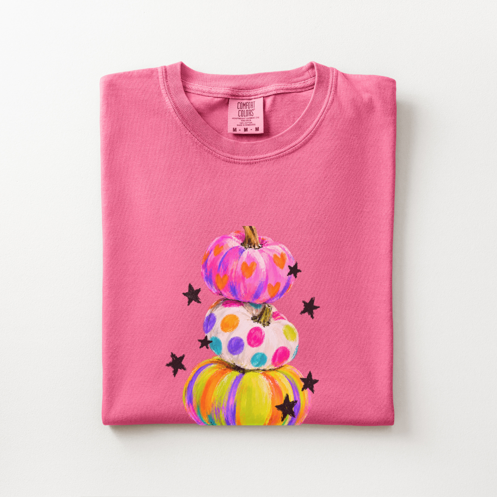 Preppy Pumpkin Halloween Shirt, Colorful Pumpkin Comfort Colors Tee, Whimsical Fall Graphic Shirt, Cute Spooky Season T-Shirt