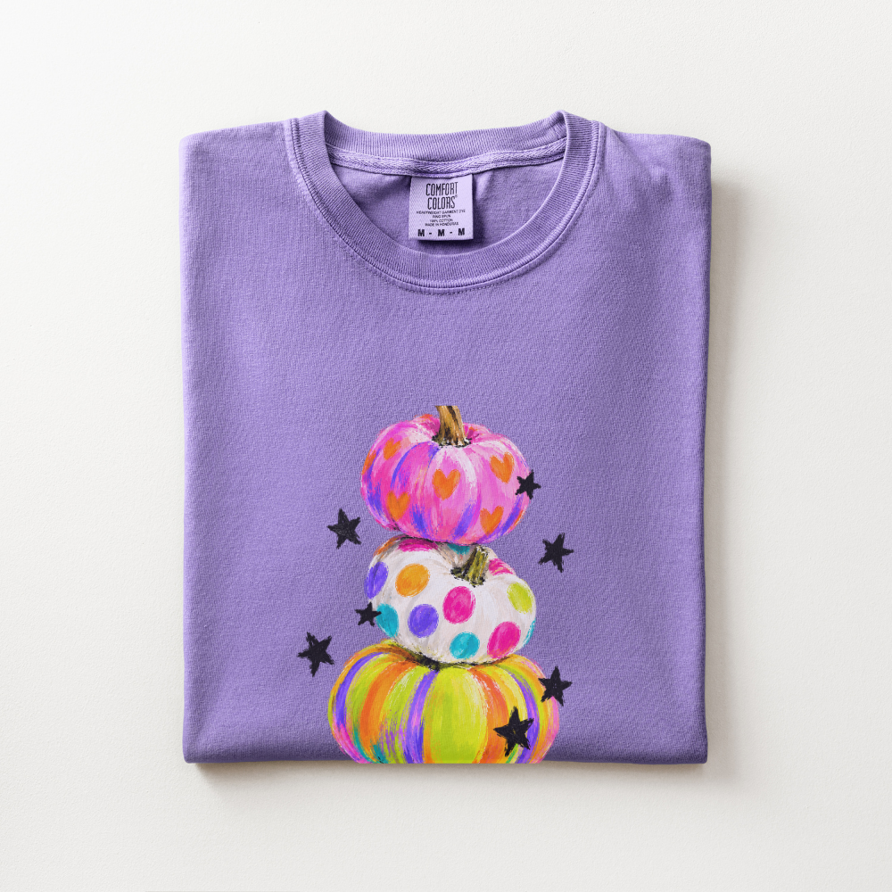 Preppy Pumpkin Halloween Shirt, Colorful Pumpkin Comfort Colors Tee, Whimsical Fall Graphic Shirt, Cute Spooky Season T-Shirt