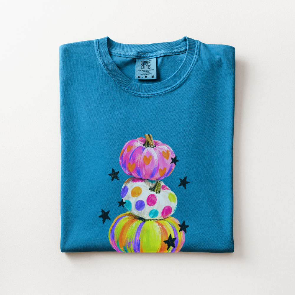 Preppy Pumpkin Halloween Shirt, Colorful Pumpkin Comfort Colors Tee, Whimsical Fall Graphic Shirt, Cute Spooky Season T-Shirt