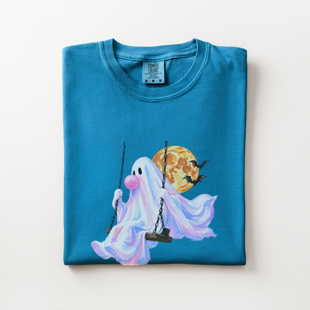 Pastel Ghost Halloween Shirt, Cute Halloween Comfort Colors Tee, Bubble Gum Ghost Shirt, Spooky Season Graphic Tee, Fall T-Shirt