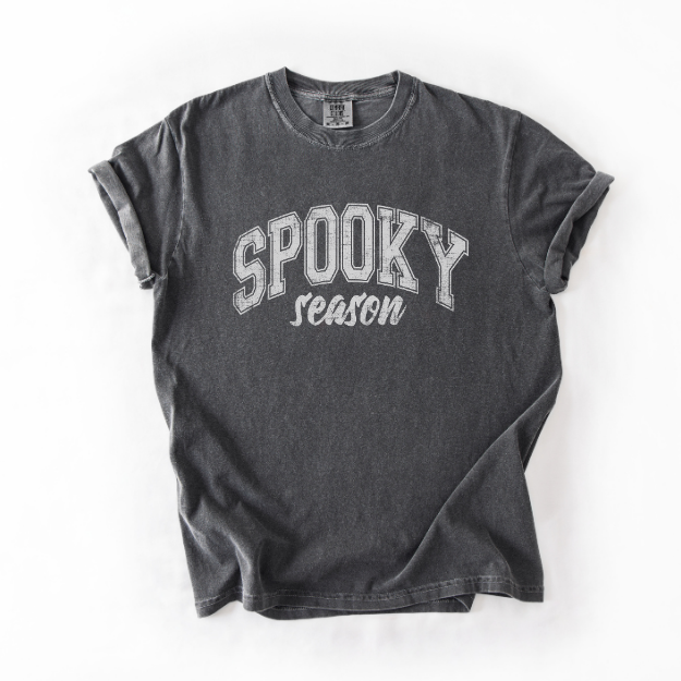 Preppy Halloween Shirt, Varsity Spooky Season Tee, Collegiate Halloween Graphic Shirt, Comfort Colors Fall Spirit Tee