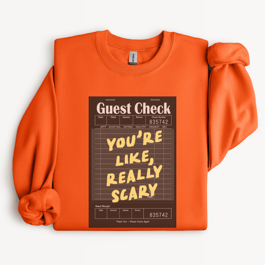 You're Like Really Scary vintage guest check graphic crewneck sweatshirt in Orange
