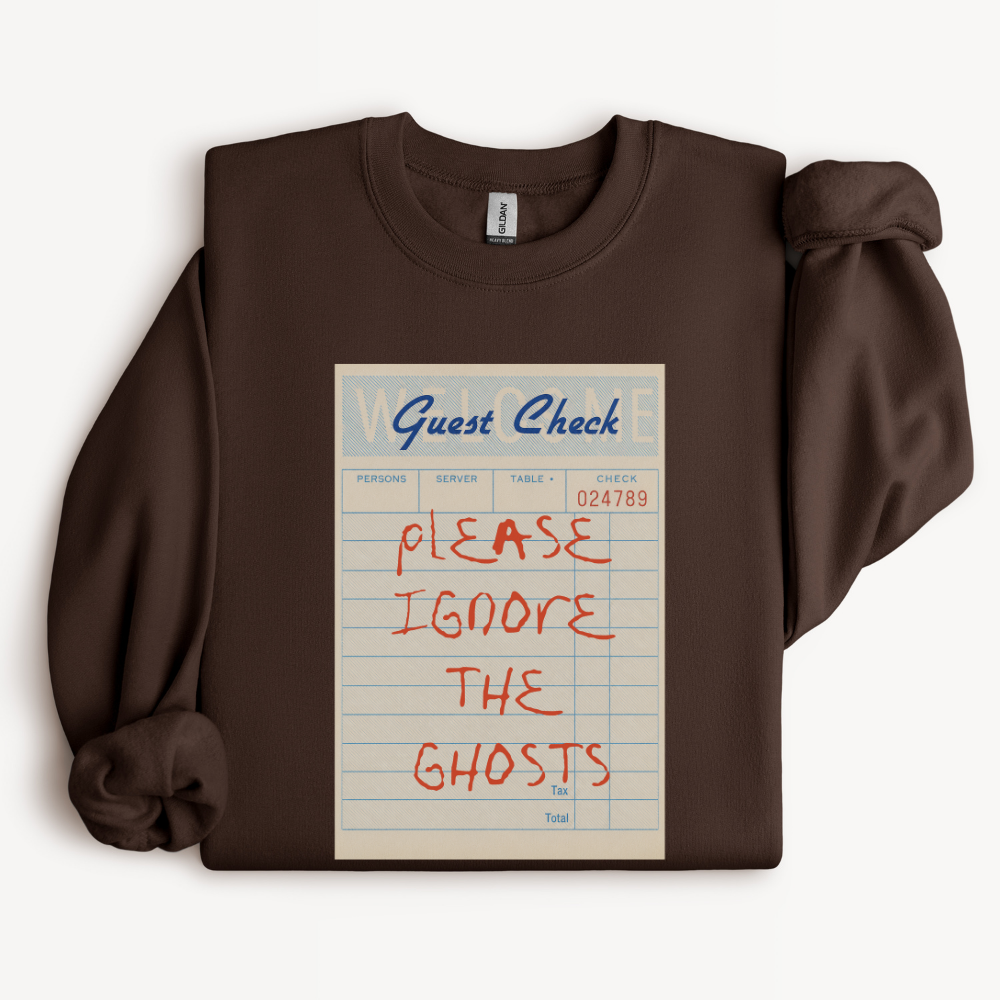 Funny Ghost Sweatshirt, Please Ignore the Ghosts Halloween Crewneck, Quirky Haunted House Shirt, Spooky Season Graphic Sweatshirt