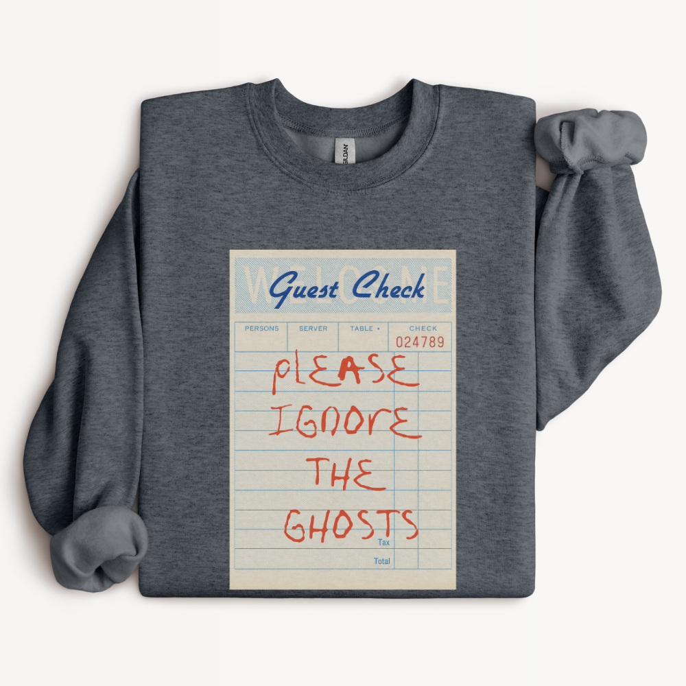 Funny Ghost Sweatshirt, Please Ignore the Ghosts Halloween Crewneck, Quirky Haunted House Shirt, Spooky Season Graphic Sweatshirt