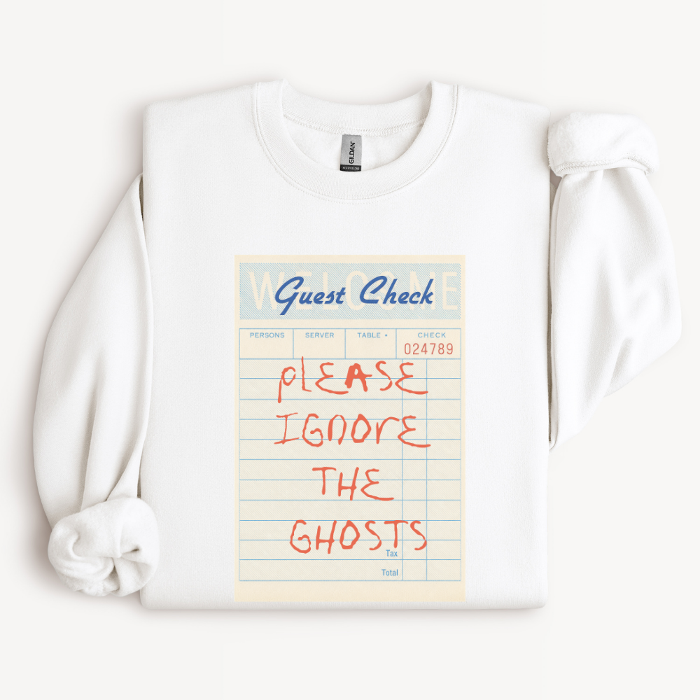 Funny Ghost Sweatshirt, Please Ignore the Ghosts Halloween Crewneck, Quirky Haunted House Shirt, Spooky Season Graphic Sweatshirt