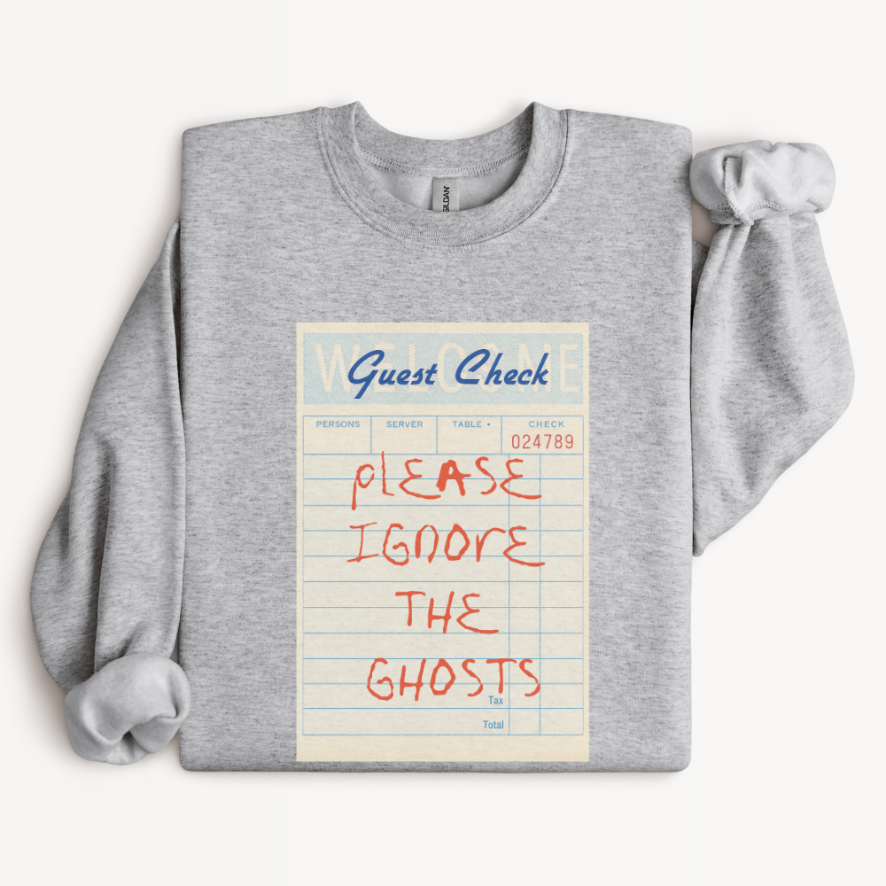 Funny Ghost Sweatshirt, Please Ignore the Ghosts Halloween Crewneck, Quirky Haunted House Shirt, Spooky Season Graphic Sweatshirt