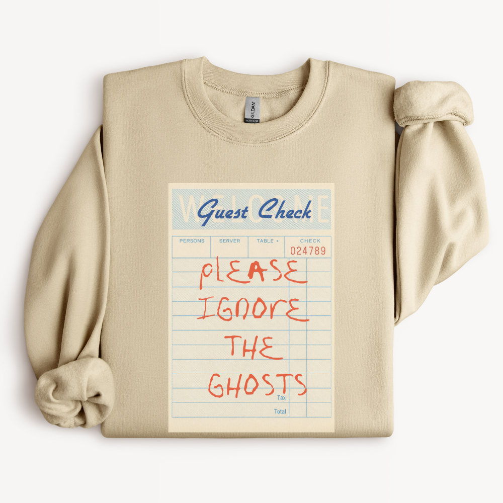 Funny Ghost Sweatshirt, Please Ignore the Ghosts Halloween Crewneck, Quirky Haunted House Shirt, Spooky Season Graphic Sweatshirt