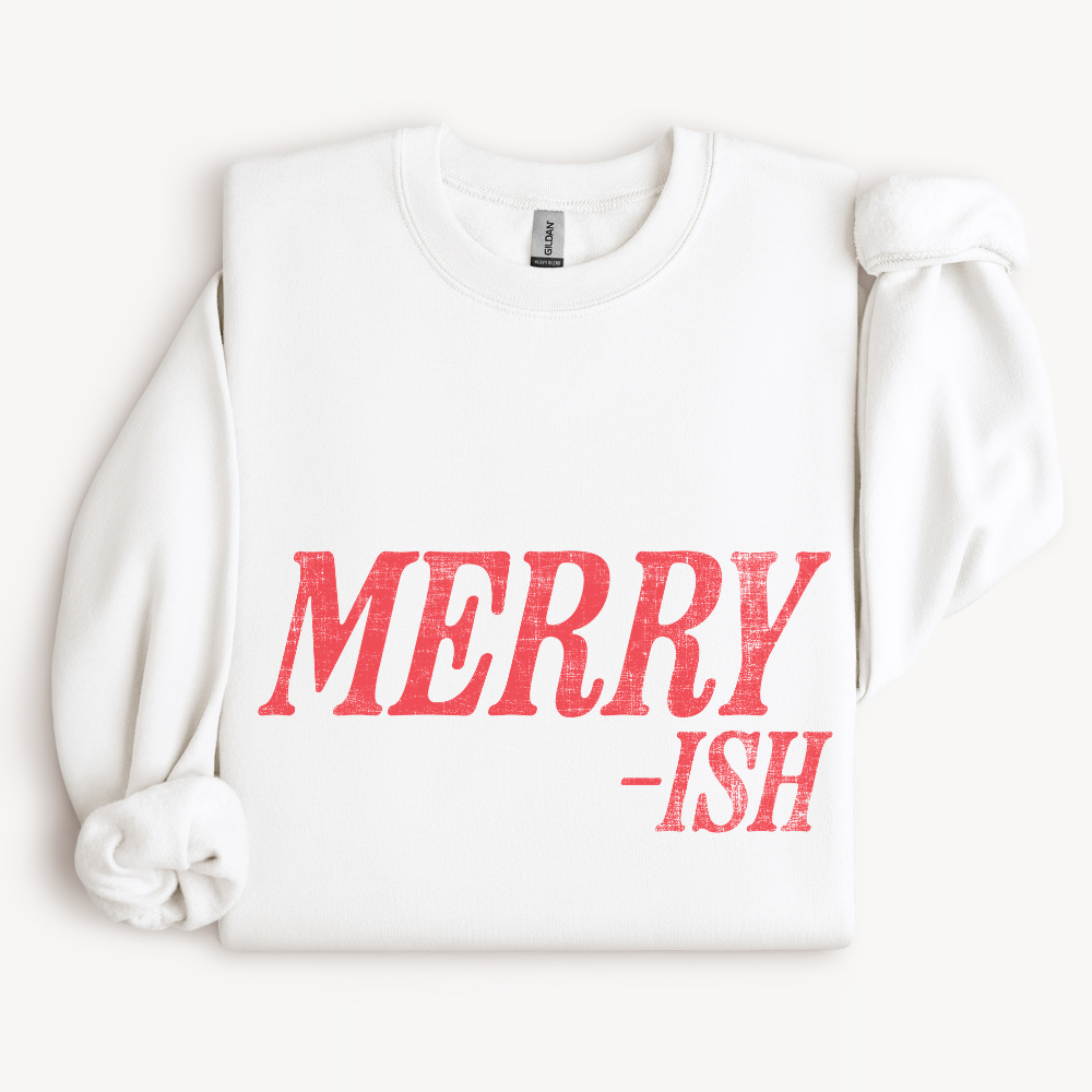 Merry-ish Funny Christmas Sweatshirt in White