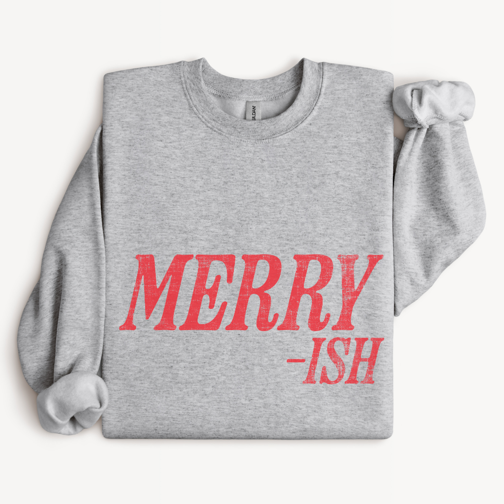 Merry-ish Funny Christmas Sweatshirt in Sport Grey
