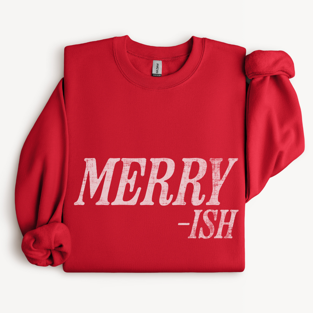 Merry-ish Funny Christmas Sweatshirt in Cherry Red