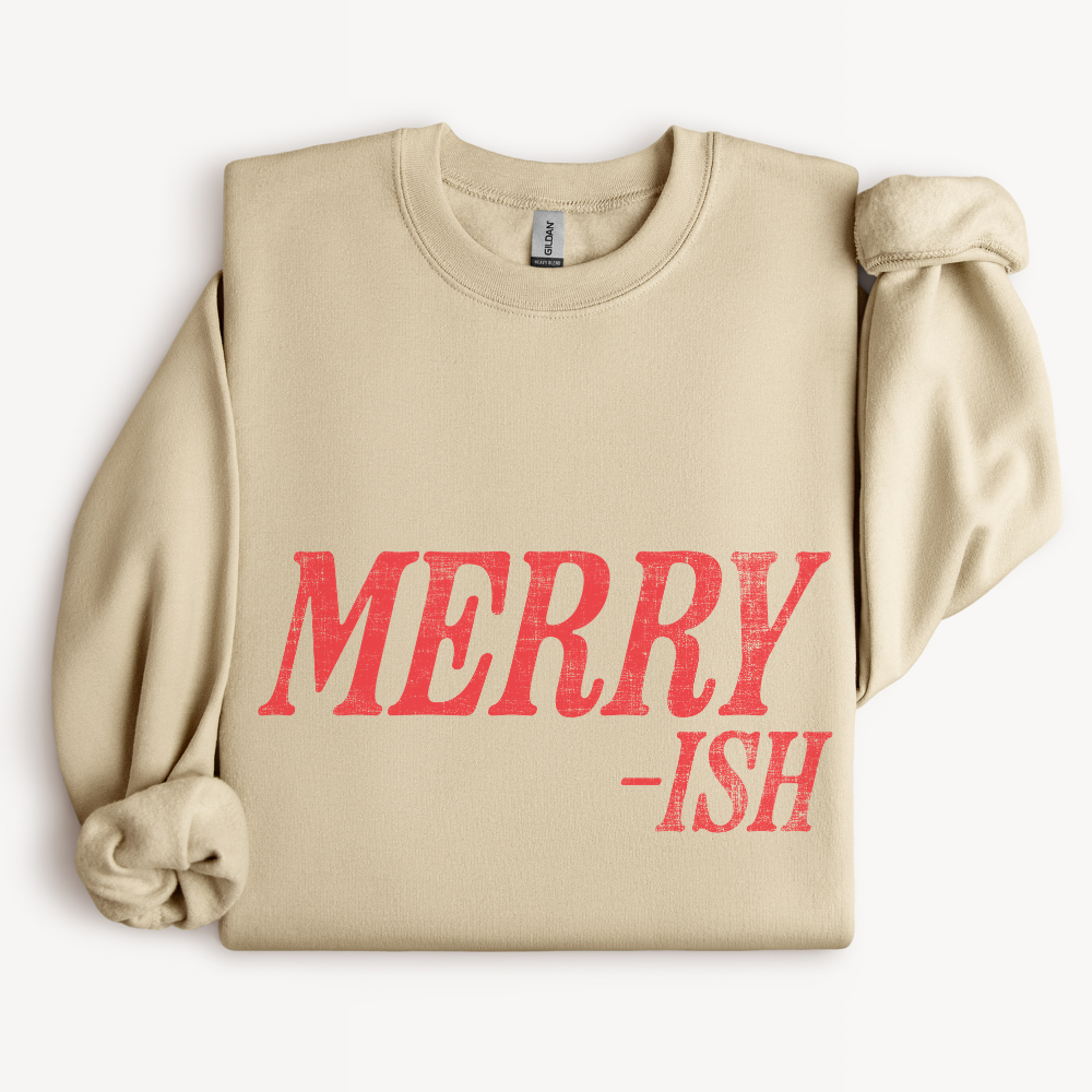 Merry-ish Funny Christmas Sweatshirt in Sand