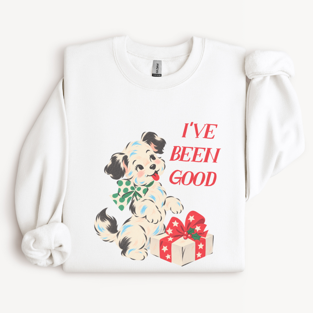 I've Been Good Christmas Puppy Sweatshirt in White