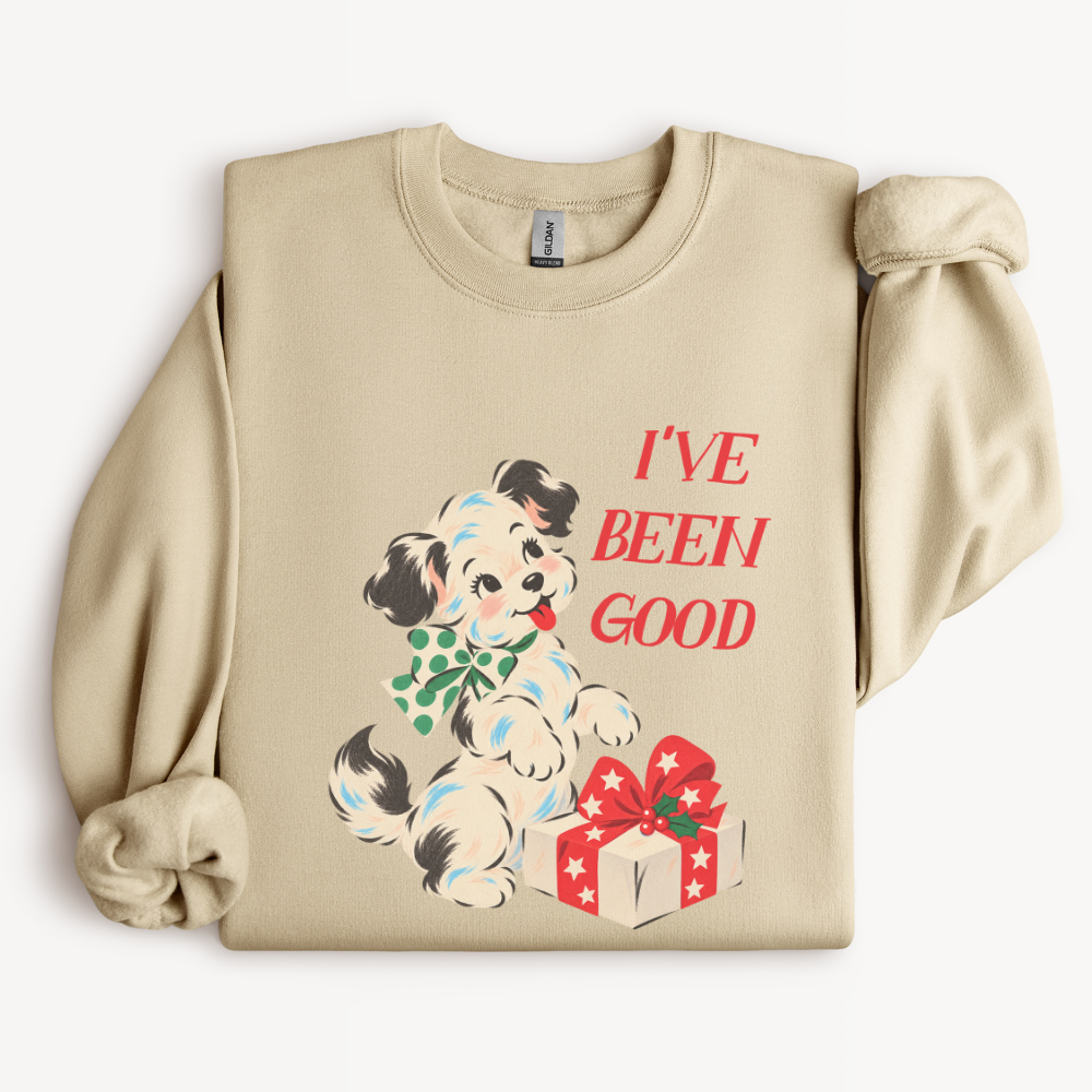 I've Been Good Christmas Puppy Sweatshirt in Sand