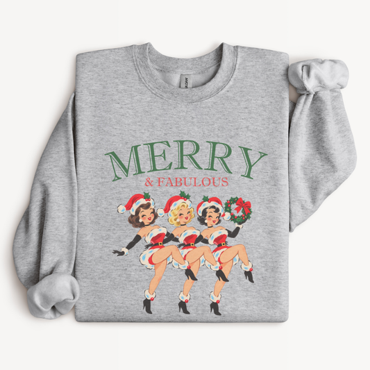 Merry and Fabulous Vintage Santa Sweatshirt in Sport Grey