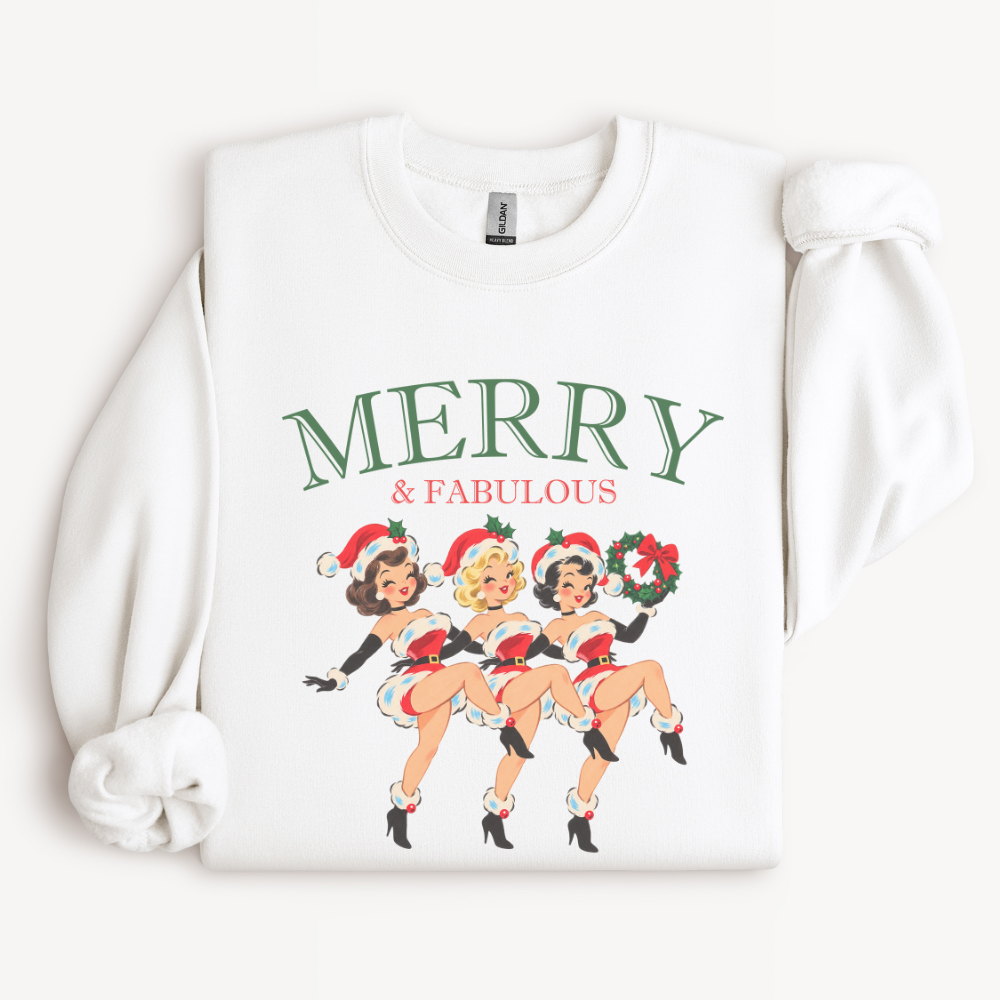 Merry and Fabulous Vintage Santa Sweatshirt in White