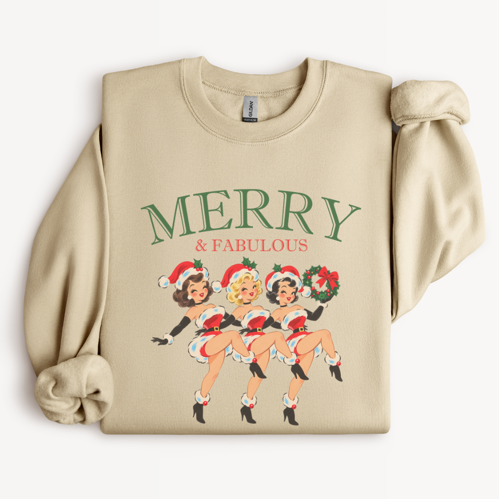Merry and Fabulous Vintage Santa Sweatshirt in Sand