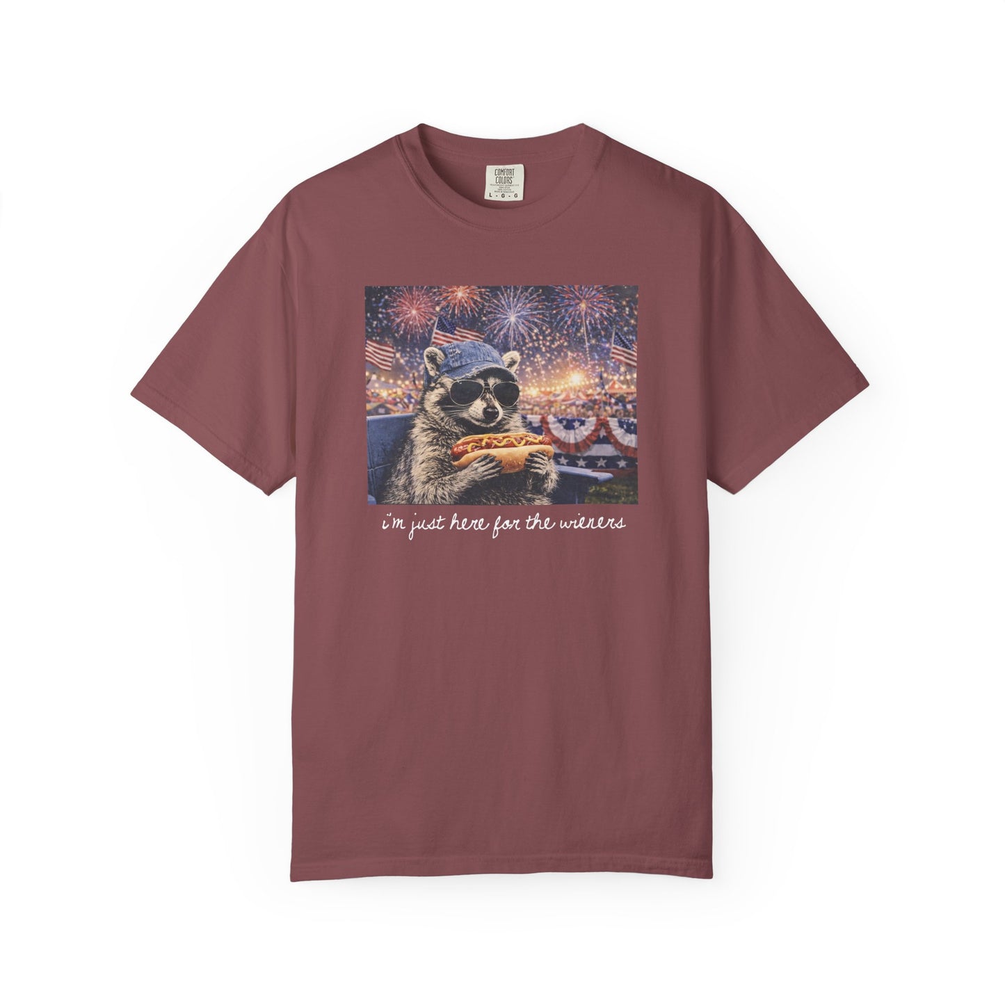 Funny 4th of July Raccoon Shirt, I’m Just Here For The Weiners Tee, Patriotic Hot Dog Shirt, Summer BBQ Graphic Tee
