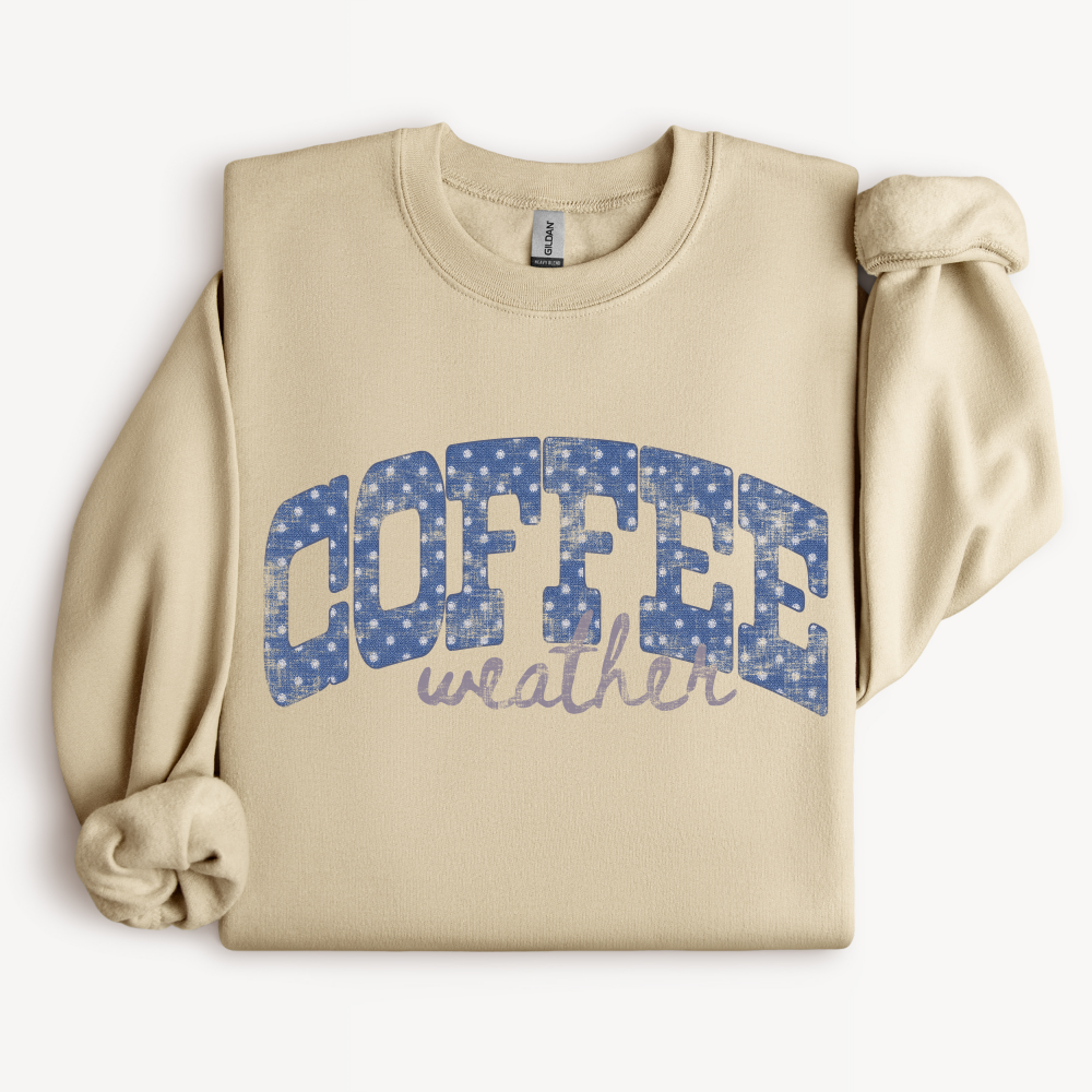 Coffee Weather Crewneck Sweatshirt | Retro Blue Polka Dot Design