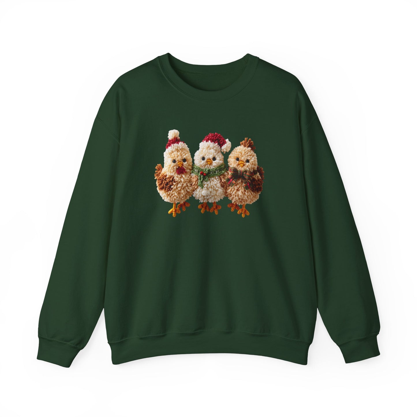 Christmas Chickens Sweatshirt, Farm Animal Holiday Crewneck, Cute Country Gift for Her, Winter Sweater, Faux Yarn (Show Special)