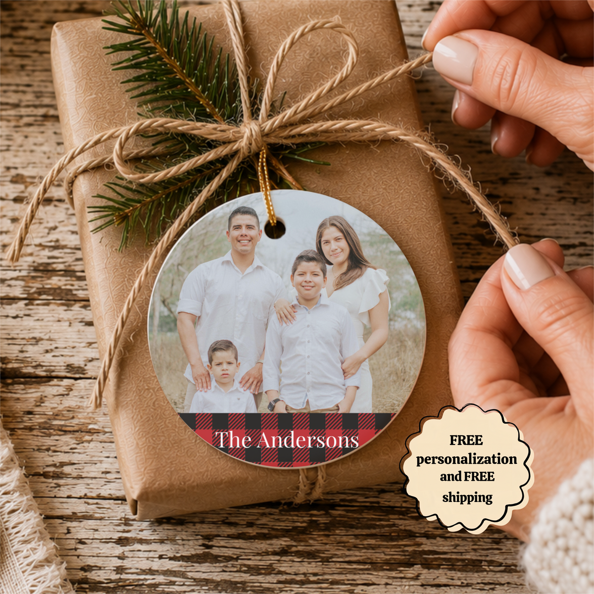 Personalized Family Photo Christmas Card Ornament 2026