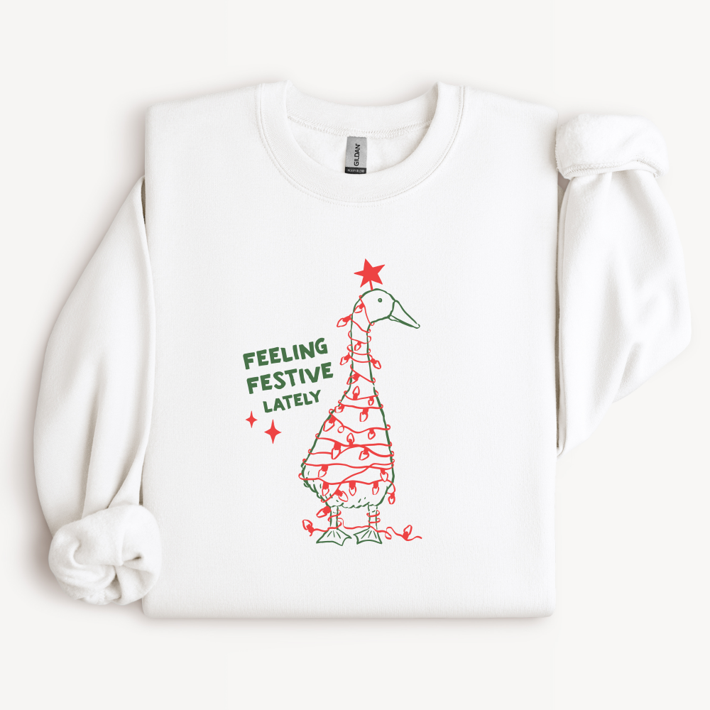 Feeling Festive Lately Duck Sweatshirt | Funny Christmas Lights Crewneck