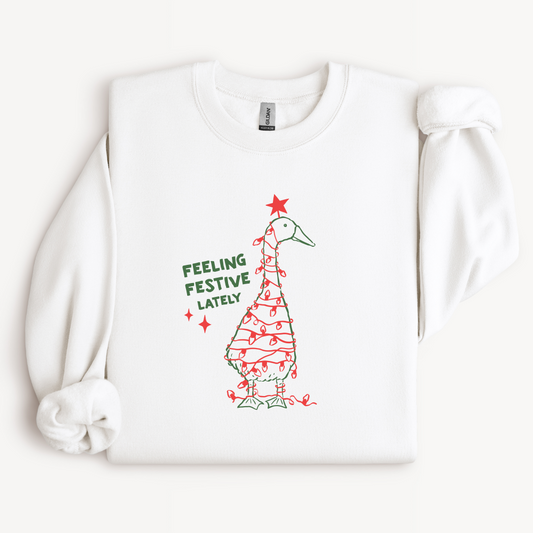 Feeling Festive Lately Duck Sweatshirt | Funny Christmas Lights Crewneck